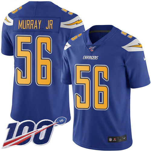 Nike Chargers #56 Kenneth Murray Jr Electric Blue Youth Stitched NFL Limited Rush 100th Season Jersey